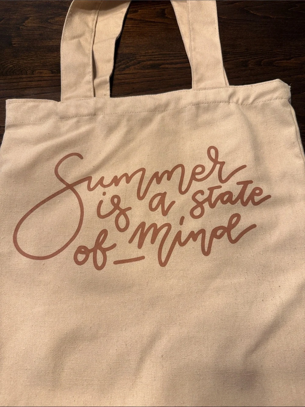 Canvas Tote Bag with 'Summer is a State of Mind' Script - Cream